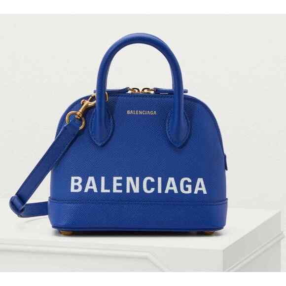 Balenciaga Ville XXS Blue White Logo Grained Top Handle Shoulder Crossbody Bag - Picture 2 of 12